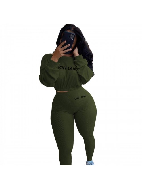 2 Piece Outfits Sweatsuit Set - Long Sleeve Ribbed...