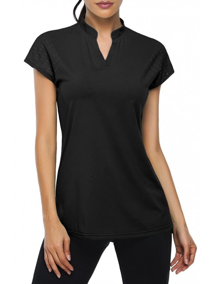 Women's Polo V Neck Golf Shirts Workout Tops Breathable Short Sleeve Quick-Dry 