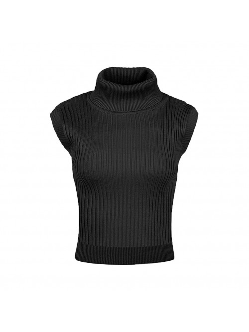 Women Cropped Sweaters Turtleneck Vest Casual Sexy...