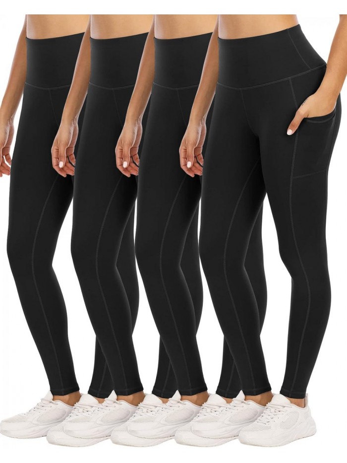 4 Pack Leggings with Pockets for Women,High Waist Tummy Control Workout Yoga Pants 