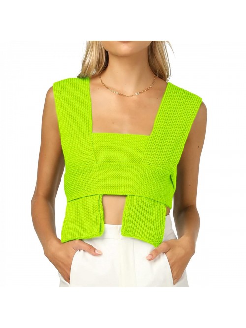 Crop Sweater Top Sleeveless Tie Strappy Backless K...