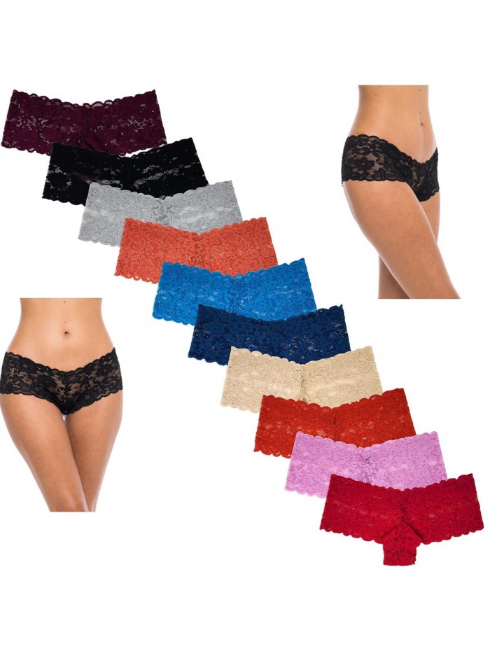 Basics Women's 10 Pack Lace Hipster Panties | Ultra Soft & Stretchy Hallowed Out Lace Seamless Panties 