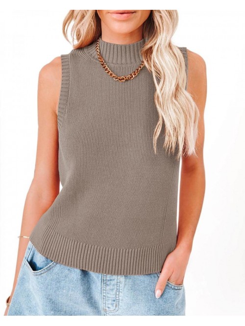 Women Summer Knit Sweater Tank Tops Turtleneck Cam...