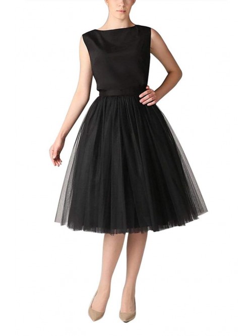 5 Layers Tulle Skirt - Tea Length High Waist Brida...