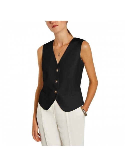 Regular Fitted Vest Business Dress Suits Button Do...