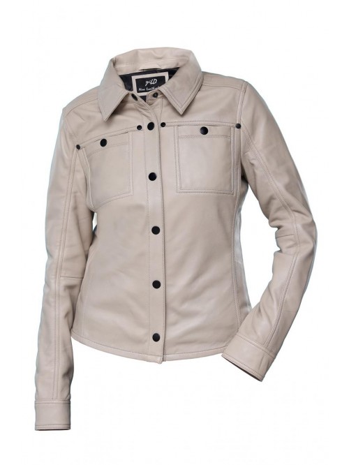 Casual Lambskin Leather Shirt Jacket - Classic Fit...