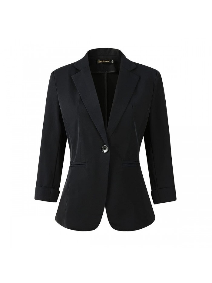 3/4 Sleeve Lightweight Office Work Suit Jacket Boyfriend Blazer 