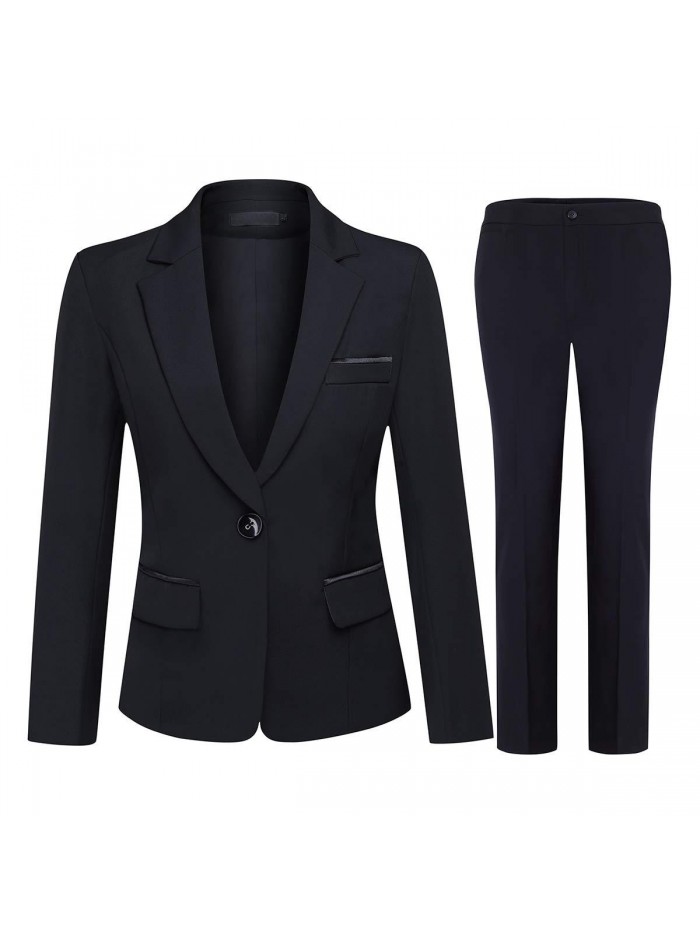 2 Piece Office Lady Business Suit Set Slim Fit Blazer Pant 