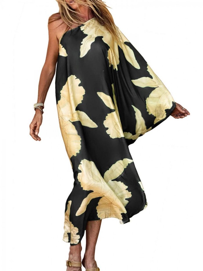 Anitus Womens Beach Coverup Dress Off The Shoulder Floral Print Swimwear Maxi Dresses